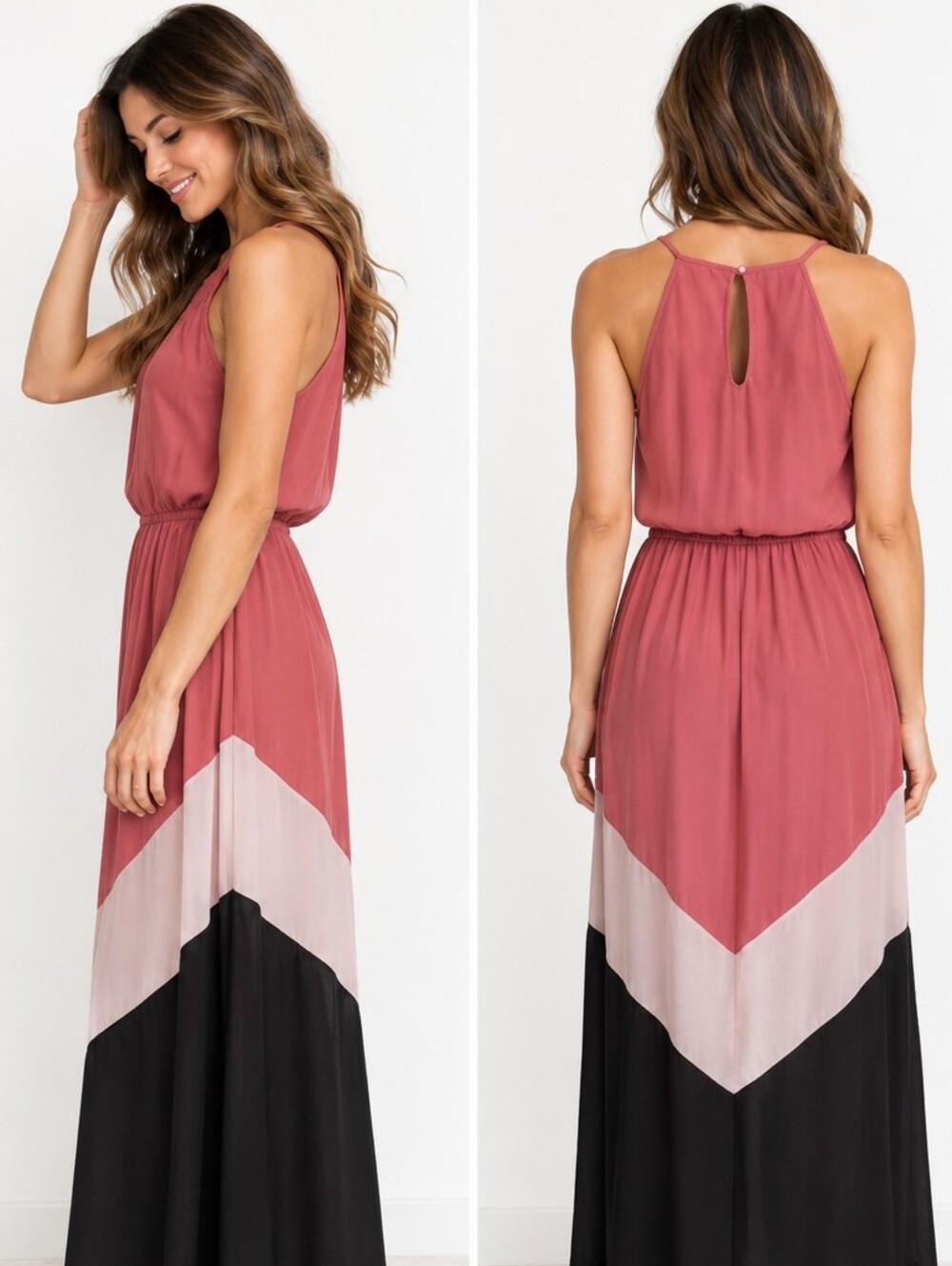 EUC Candies women's cut-out colorblock maxi dress, pink/Black/White, Size L - Picture 2 of 7